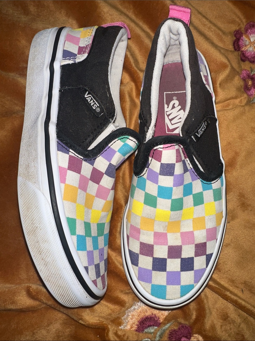 Vans Kids Slip-On Checkerboard Sneakers - Black, Yellow, Teal, Purple, Pink Sz 1
